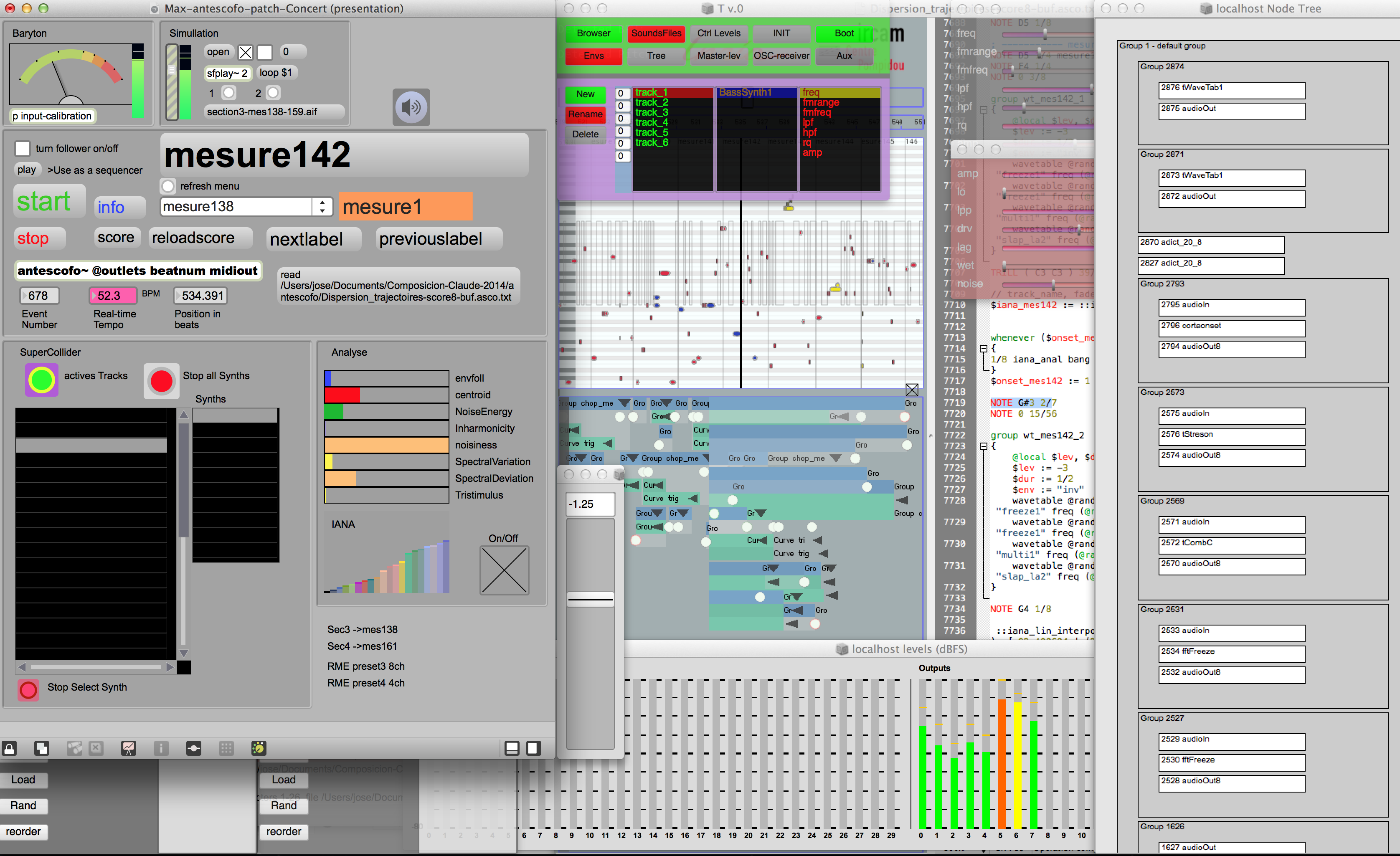 Utilisation of Antescofo with SuperCollider, works by José-Miguel Fernandez