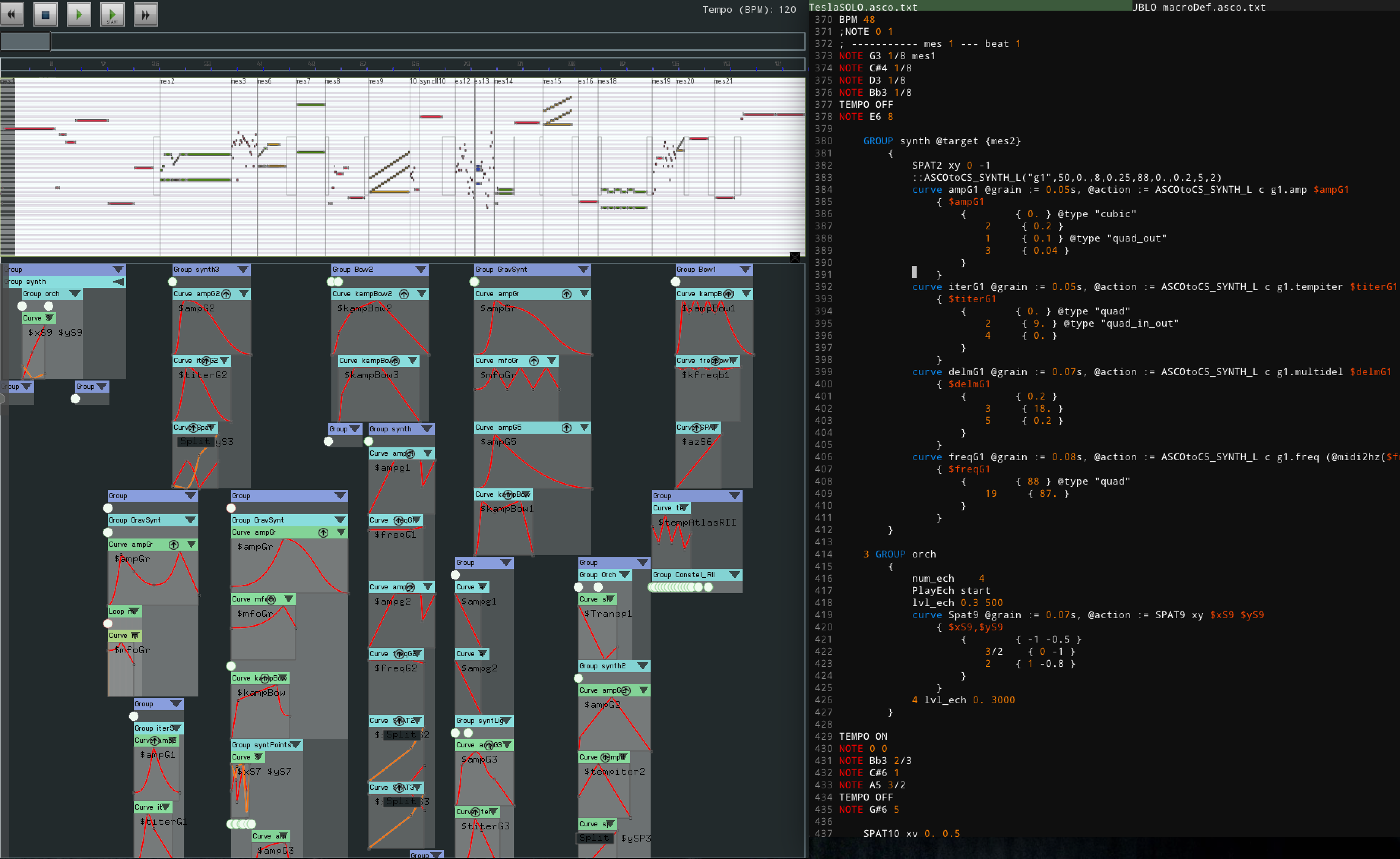 The beginning of *Tesla* (2014) by Sasha J. Blondeau for Viola and Live electronics in *AscoGraph*