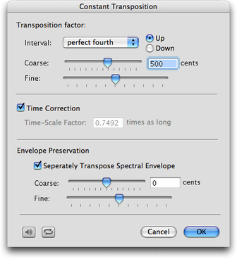 Panneau de réglage pour la transposition constante avec correction temporelle