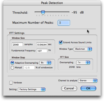 Panneau de réglage “Peak Detection”