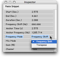 Mode "Transpose" ou "Frequency Shift" dans l'inspecteur