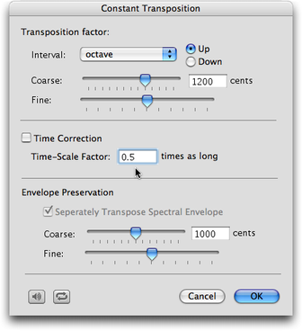 Réglage de la transposition par le facteur de dilatation/compression