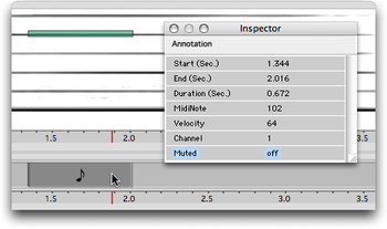 L'élément de piste “filtre d'annotation Midi” et l'inspecteur