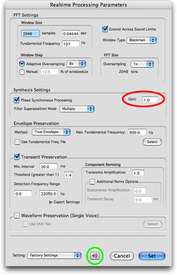 Panneau de réglage “Temps réel” (“Realtime mode”)