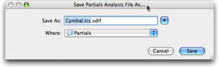 Dialogue de sauvegarde d'une analyse « Partial Tracking »