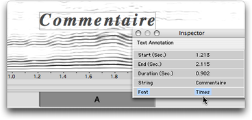 L'élément de piste “Annotation Texte” et l'inspecteur