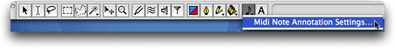 Accès au paramétrage de l'outil annotation par notes midi