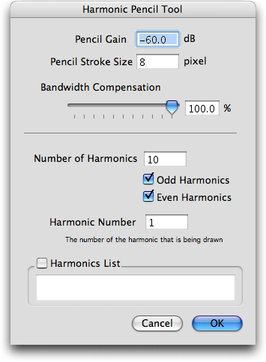 Panneau de paramètrage du crayon harmonique