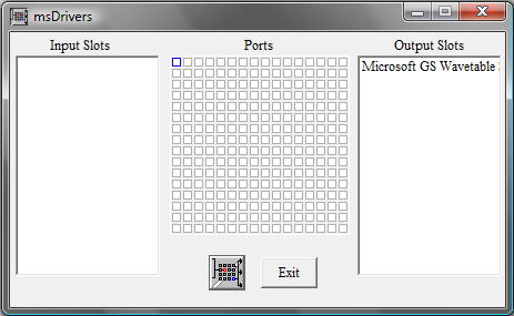 In the msDrivers setup application, first select port 0 (top-left square in the grid) then the corresponding MIDI drivers on the list at the right.