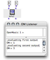 The outputs of om// have been evaluated successively.
