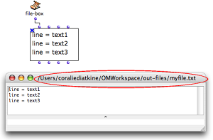Visualizing the resulting text in a textfile box – above – and in the textfile editor – below.