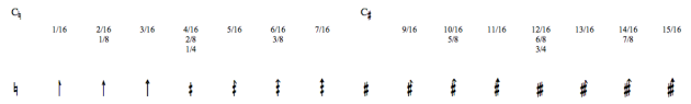 Accidentals of the half tone scale and its multiples.
