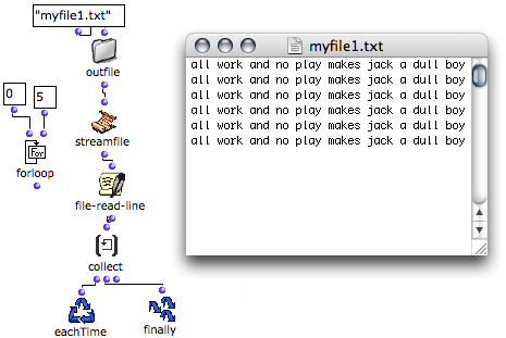 Reading and collecting the contents of the six first lines in a file – loop from 0 to 5.
