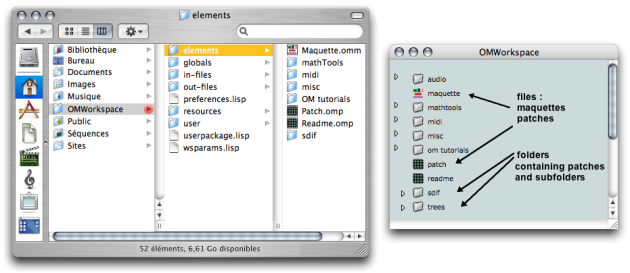 The elements folder and the corresponding workspace window.